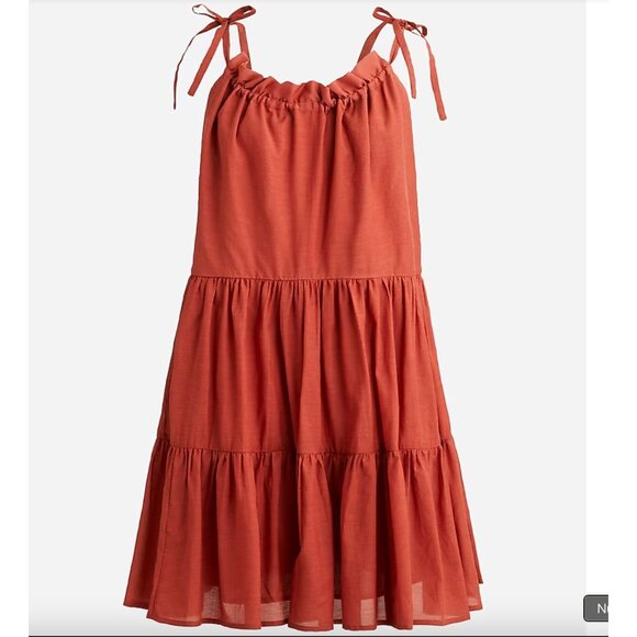 J. Crew Tie Shoulder Tiered Mini Dress XS Burnt Orange Cotton Blend - Picture 1 of 7